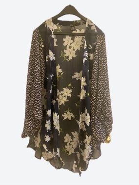 Cejon Black Floral & Dot Mixed-Print Kimono
